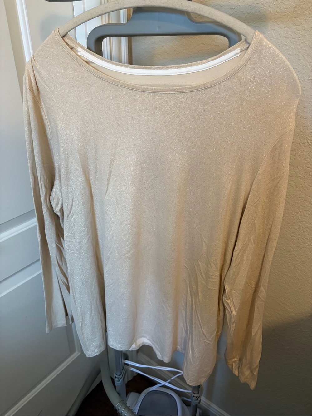 Chico's Shimmery Cream Long-Sleeve Tee- Holiday layering